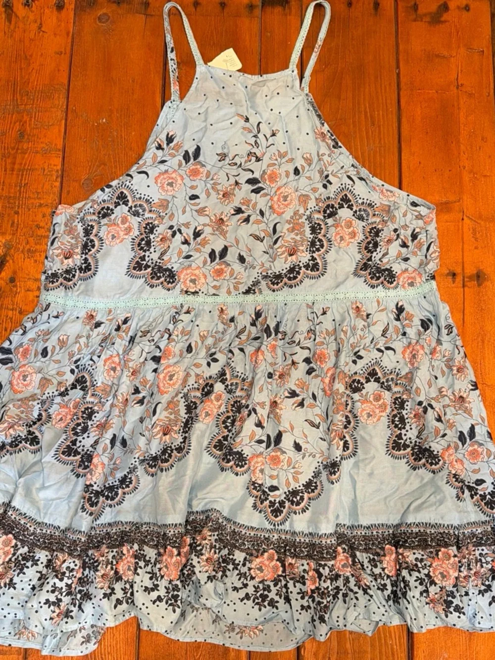Free People Pale Blue Floral Embroidered Sundress